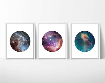 Set of 3 Hubble Telescope Space Prints / Nebula Print / Galaxy Print / Universe Print / Circle Print / 5x7, 8x10, 13x19