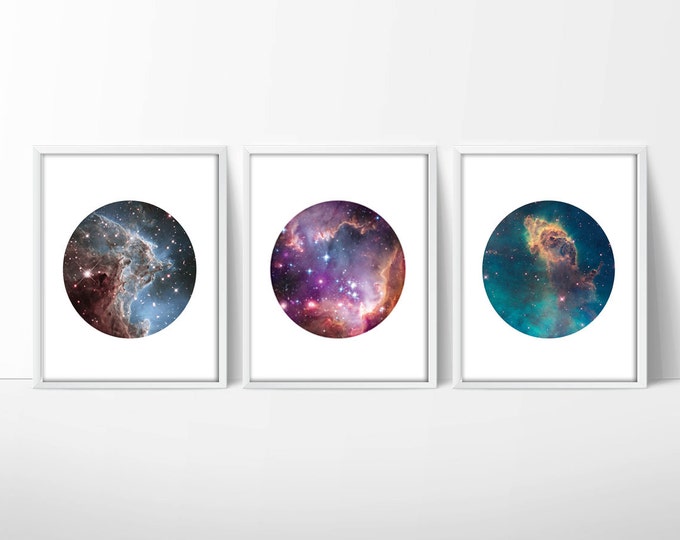 Hubble Telescope Nebula Print Set, Space Art, Science Decor