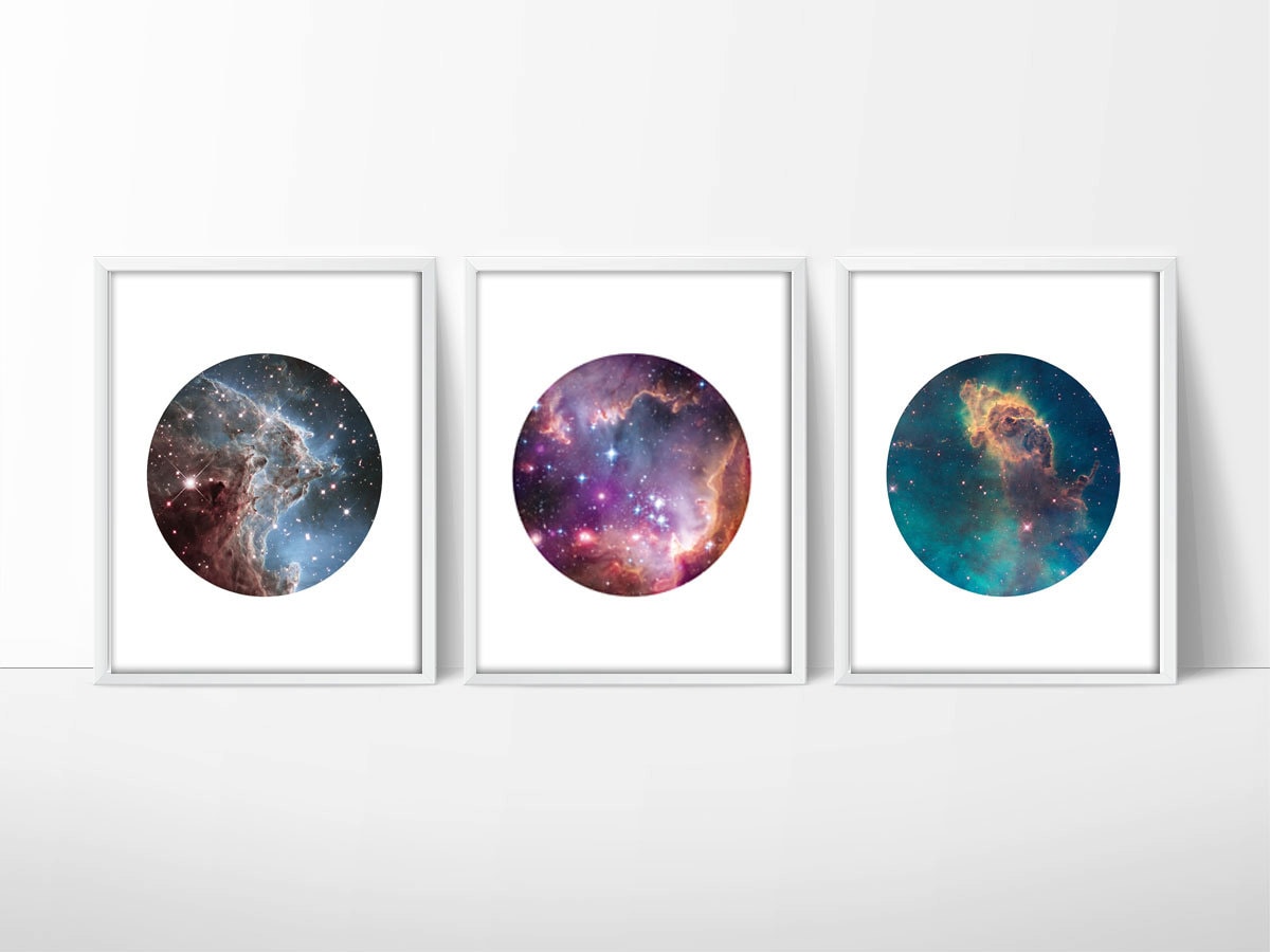 Set of 3 Hubble Telescope Space Prints / Nebula Print / Galaxy Print / Universe Print / Circle Print / 5x7, 8x10, 13x19