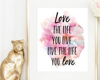 Bob Marley Print / Bob Marley Quote / Love the Life You Live Live the Life You Love Print / Bob Marley Wall Art / Pink Wall Art / Pink Decor
