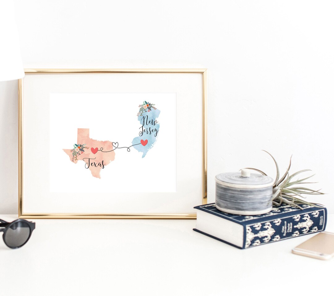 Texas New Jersey Wall Art / New Jersey Texas Print / Texas New Jersey