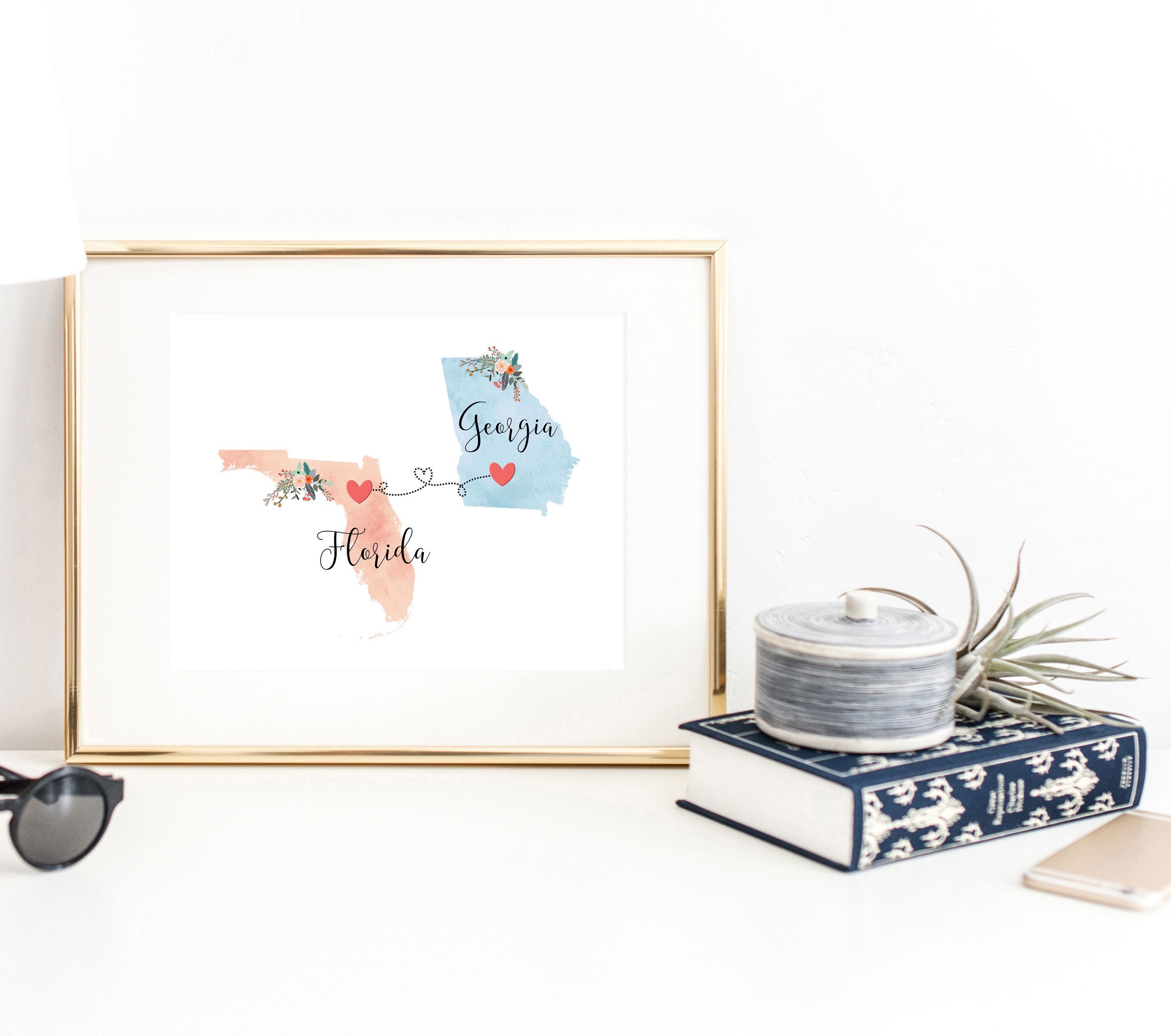 Georgia Florida Wall Art / Florida Georgia Print / Florida Hostess Gift / Moving to Georgia / Going Away to College Gift