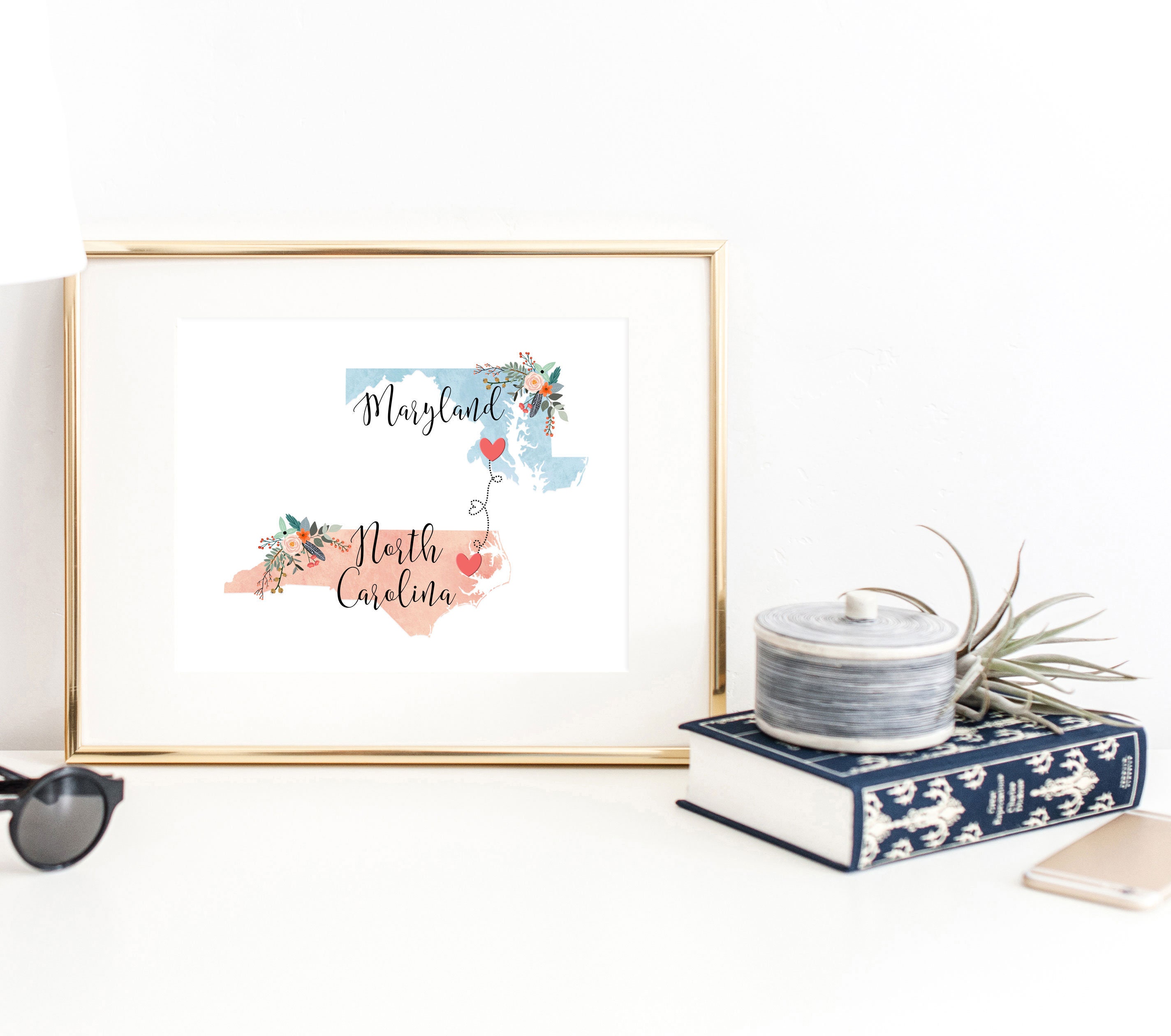 Maryland North Carolina Wall Art / North Carolina Maryland Print / Maryland North Carolina Decor / Two State Print / State Decor