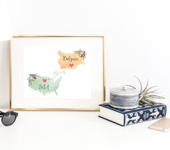 USA Bulgaria Wall Art / Bulgaria USA Print / United States Bulgaria Print / Trip Reveal Print / Military Gifts / Au Pair / Vacation Reveal