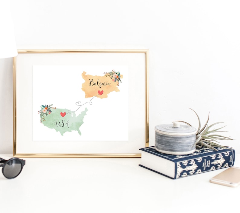 USA Bulgaria Wall Art / Bulgaria USA Print / United States Bulgaria Print / Trip Reveal Print / Military Gifts / Au Pair / Vacation Reveal image 1