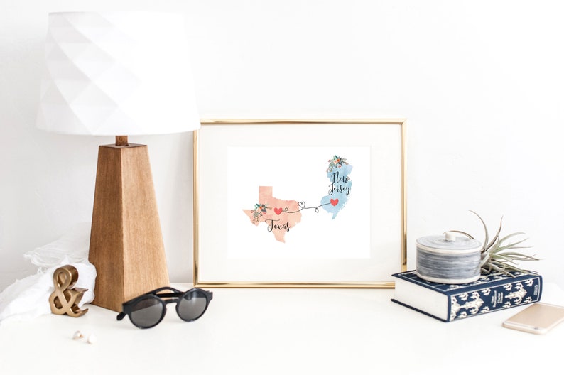 Texas New Jersey Wall Art / New Jersey Texas Print / Texas New Etsy