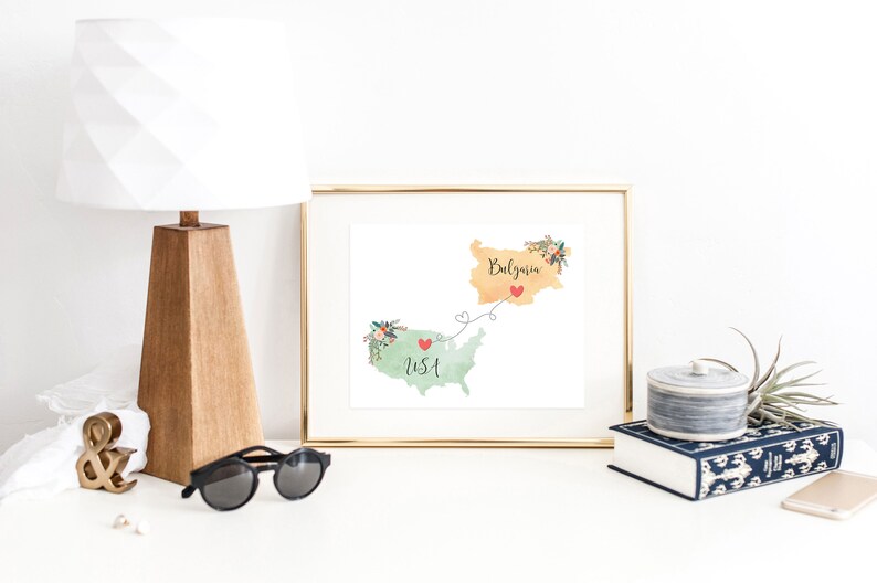 USA Bulgaria Wall Art / Bulgaria USA Print / United States Bulgaria Print / Trip Reveal Print / Military Gifts / Au Pair / Vacation Reveal image 2