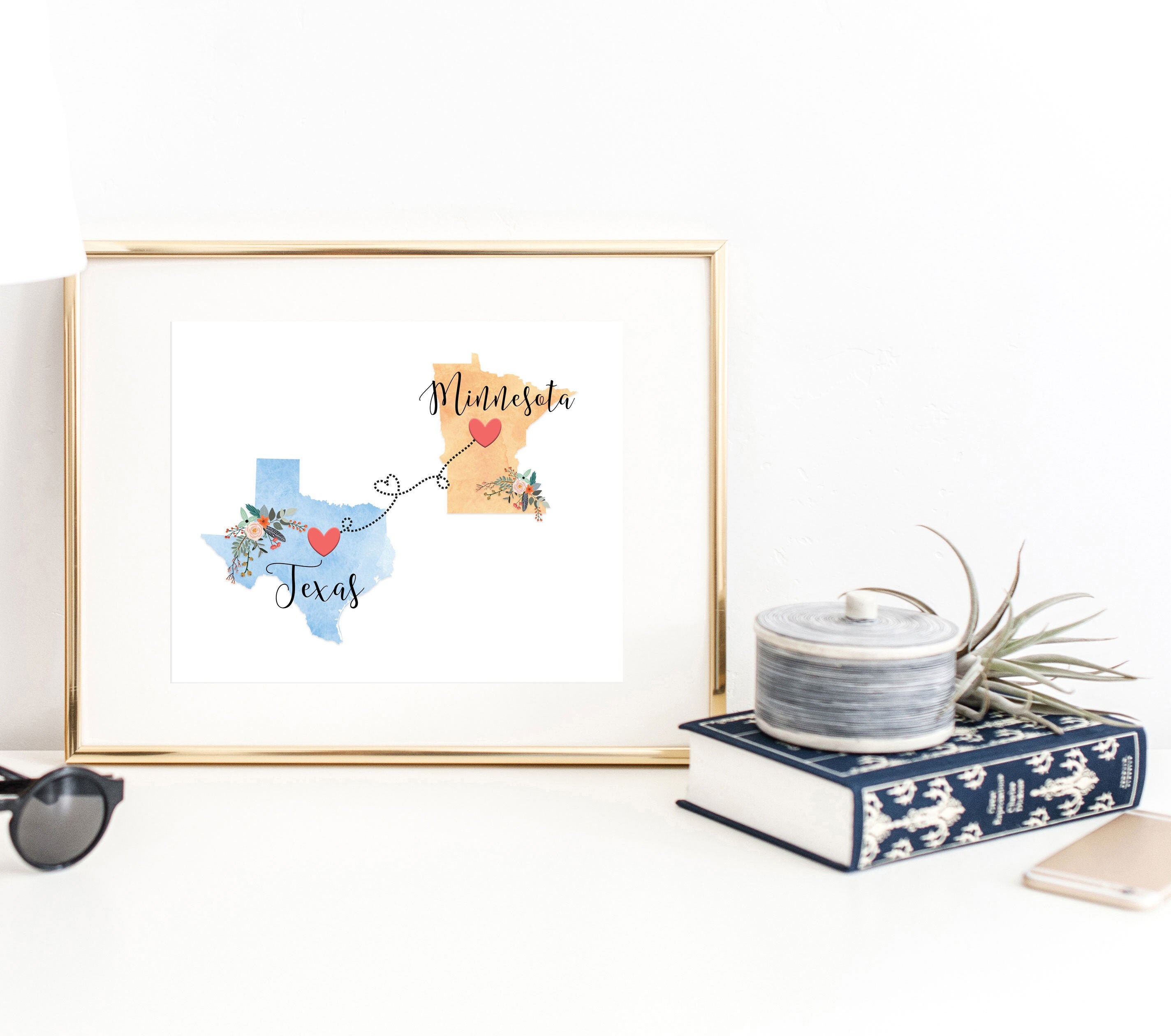 Texas Minnesota Wall Art / Minnesota Texas Print / Texas Minnesota Print / Two State Print / State Decor / Texas Decor