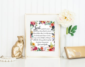 Love Is Patient Love Is Kind Print / Love Never Fails Sign / 1 Corinthians 13 / Wedding Gift Print / Gift for Newlyweds / Bible Verse Print