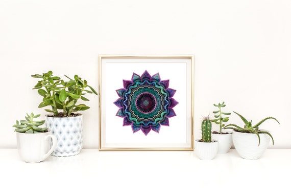 Purple Mandala Print / Sacred Geometry Print / Yoga Print / Meditation Print / Watercolor Mandala / Square or Rectangle / Up to 13x19