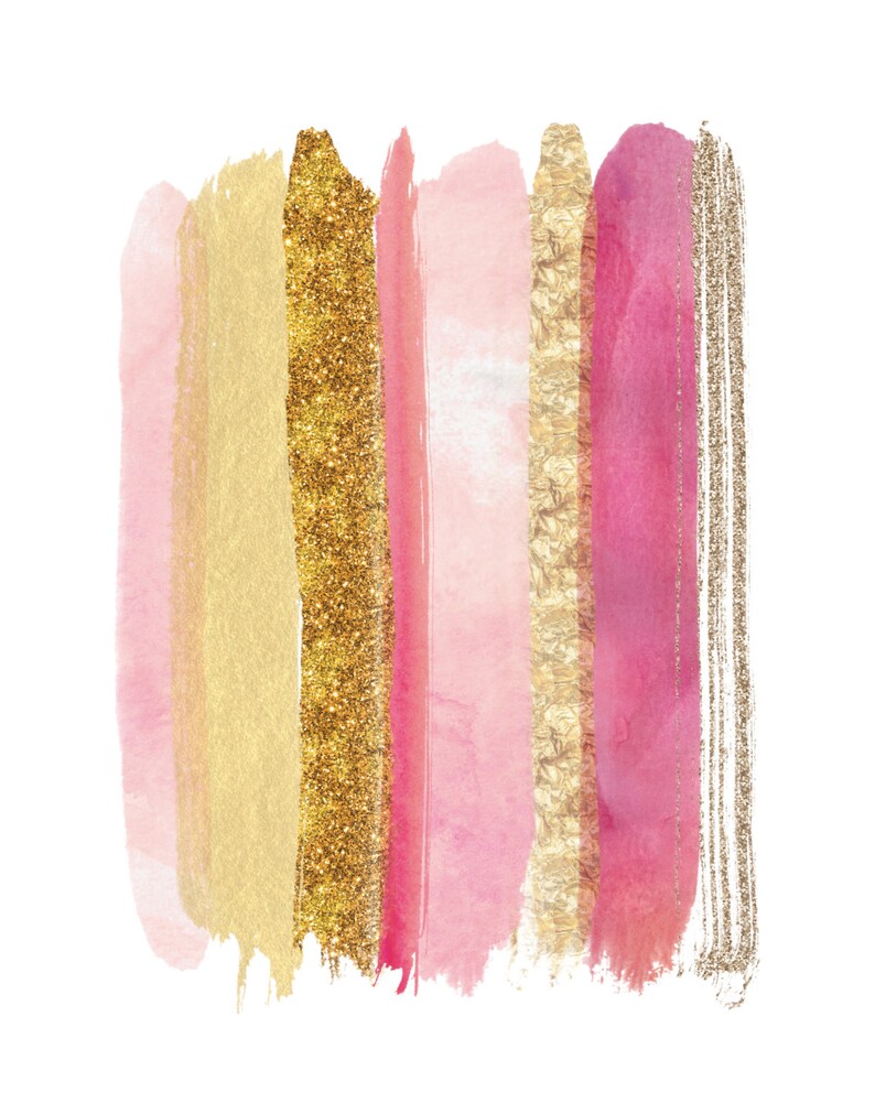 Girly Glitter Lipstick Print / Pink and Gold Abstract Print / Etsy