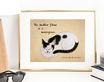 Leonardo Da Vinci Quote / Cat Print / Cat Wall Art / Cat Decor / Framed Cat Print / Framed Print / The Smallest Feline Is a Masterpiece