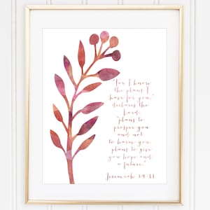 For I Know the Plans Print / Jeremiah 29:11 Art / Bible Verse Print / Scripture Nursery Print / Up to 13x19