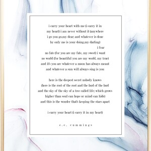 I Carry Your Heart Print / Mailed Print / up to 13x19 / Ee Cummings ...