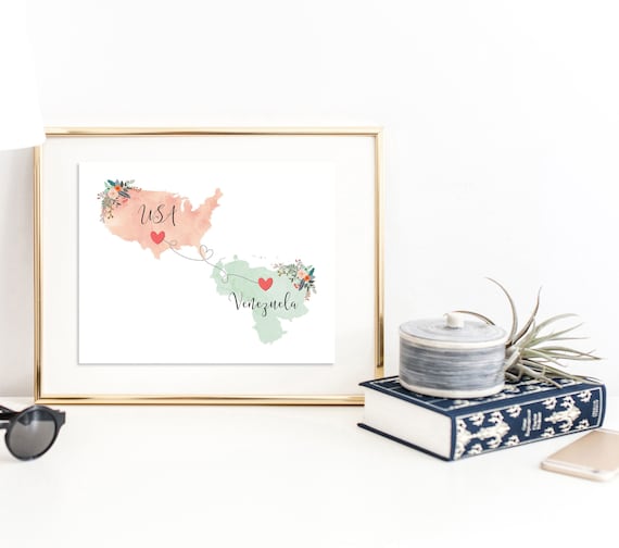 USA Venezuela Wall Art / Venezuela USA Print / United States Venezuela Print / Trip Reveal Print / Military Gifts / Vacation Reveal