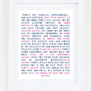 Love Them Anyway Print / The Paradoxical Commandments / Do Good Anyway / Motivational Wall Art  / Office Wall Art / Office Decor