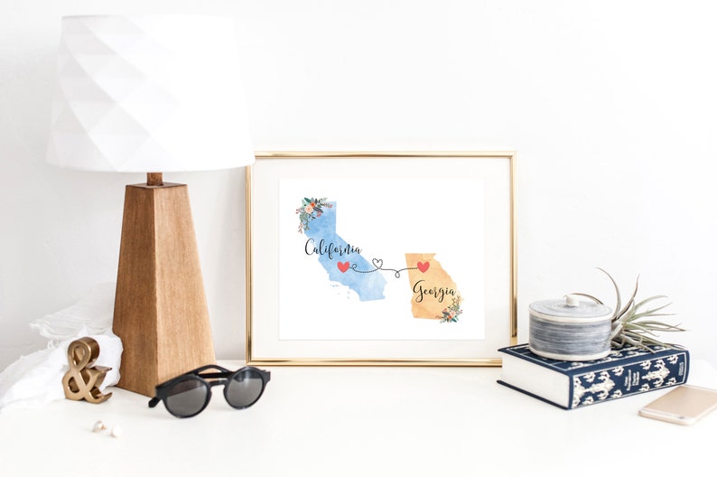 California Georgia Wall Art / California Georgia Print / Georgia California Print / California Georgia Decor Two State Print / State Decor image 2