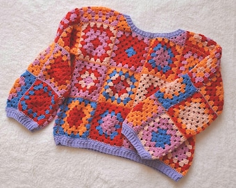 Granny square sweater - English crochet pattern PDF