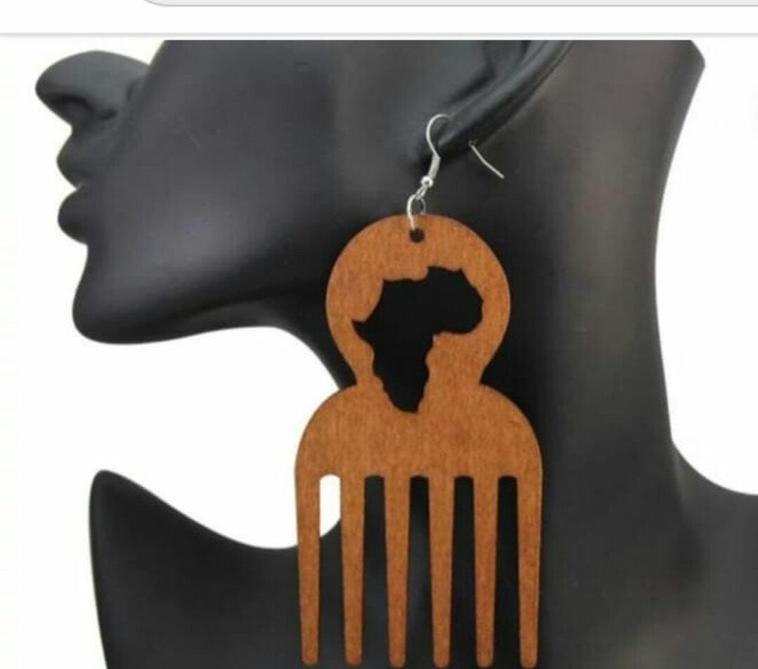 Afro Hair Earrings, African Comb Wooden Earrings, Tribal Accessory ...
