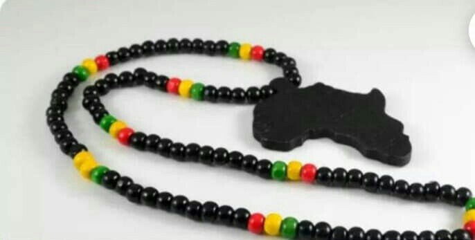 Unisex Raggae Necklace With African Map Pendant, Rasta Cultural Bead ...