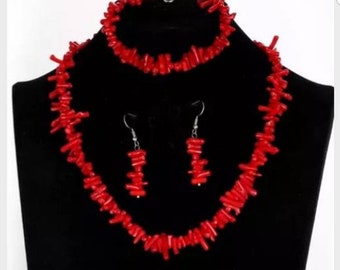 Coral Bead Jewelry Set, Shell Necklace, African Ethnic Jewellery, Unisex Cultural Beads, Bohemian Jewelry, Afro Ethnic Costume Accessory