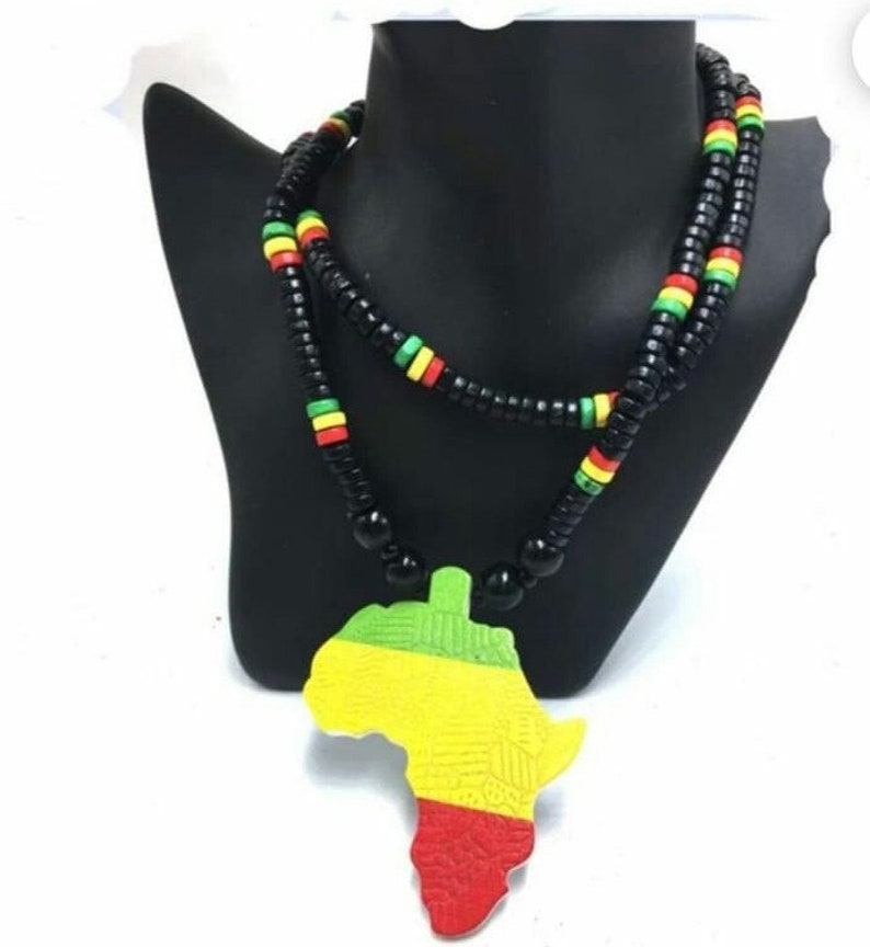 Unisex Raggae Necklace With African Map Pendant, Rasta Cultural Bead ...
