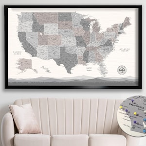 Farmhouse Push Pin USA Map, Custom USA Travel Map, Large Map of United States, Detailed USA Map on Canvas, Gift For Dad