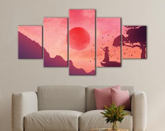 Samurai Canvas Art: 5-Panel Japanese Warrior Wall Decor