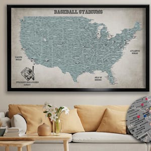 Baseball Stadiums USA Map, Personalized MLB Parks Map, Major League Ballparks on Canvas, Minor League Parks Map, Gift For Dad