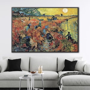 The Red Vineyard Framed Wall Art, 3 Panels Painting Reproduction, Van Gogh Wall Decor, Large Fine Art Canvas Print, Gift For Dad