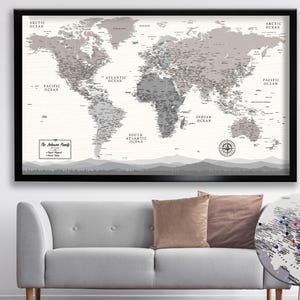 Farmhouse Push Pin World Map, Customized World Travel Map, Large Map of The World Poster, Detailed World Map on Canvas, Gift For Dad