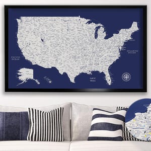Navy Blue Push Pin USA Map - Personalized USA Travel Map-Detailed Map of United States, USA Map on Canvas, Custom Travel Gift, Gift For Dad