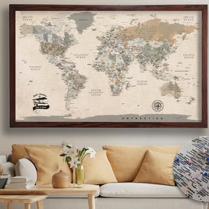 Personalized Push Pin World Map, Places You've Been Travel Map, Custom Countries Visited Map, Vintage World Map Print, Custom Gift for Dad