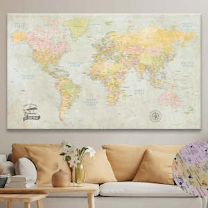 Personalized Push Pin World Map Canvas: Travel Tracker Gift