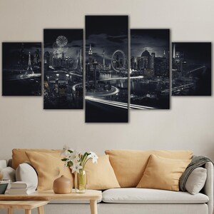 Monumenti del mondo, 5 pannelli da parete in bianco e nero, grandi tele con monumenti del mondo, 3 pannelli per la decorazione del soggiorno, regalo per papà