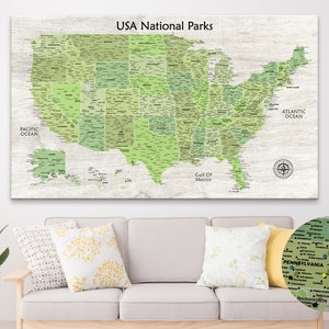 National Parks Push Pin USA Map: Personalized Canvas Travel Tracker