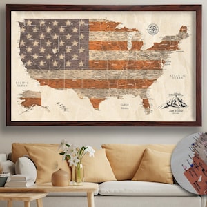 Patriot Push Pin USA Map, Personalized USA Travel Map, Detailed Map of United States, USA Map on Canvas, Custom Retirmement Gift