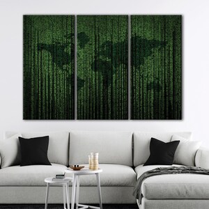 Tableau Matrix World Map, Impression carte du monde 5 pieces, Art mural abstrait, Art imprimé The Matrix, Tableau Matrix World Map