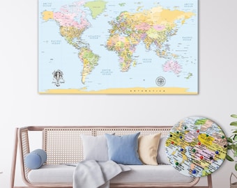 Personalized World Map Gift, Large Travel Canvas Map