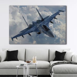 Sukhoi Su-35 Wall Art, 5 Panels Russia Military Canvas Art, Large Air Fighter Poster, 3 Panels Man Cave Room Decor, Gift For Dad