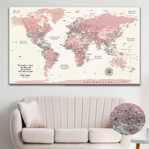 Pink Push Pin World Map: Personalized Travel Canvas