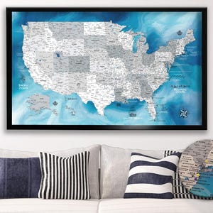 Pirate Push Pin USA Map - Personalized USA Travel Map - Detailed Map of United States - USA Map on Canvas - Gift For Dad