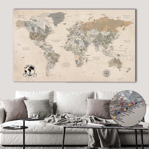 Personalized World Map with Pins: Vintage Housewarming Gift