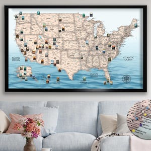 National Parks Push Pin USA Map - Personalized USA Travel Map - Detailed Map of United States - USA Map on Canvas - Gift For Dad