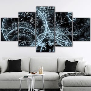 Wiskunde magische muurkunst, 5 panelen wiskundige abstractie canvaskunst, grote abstracte print, 3 panelen wiskunde kamer decor, cadeau voor papa