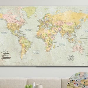 Personalized Push Pin World Map Canvas: Travel Tracker Gift