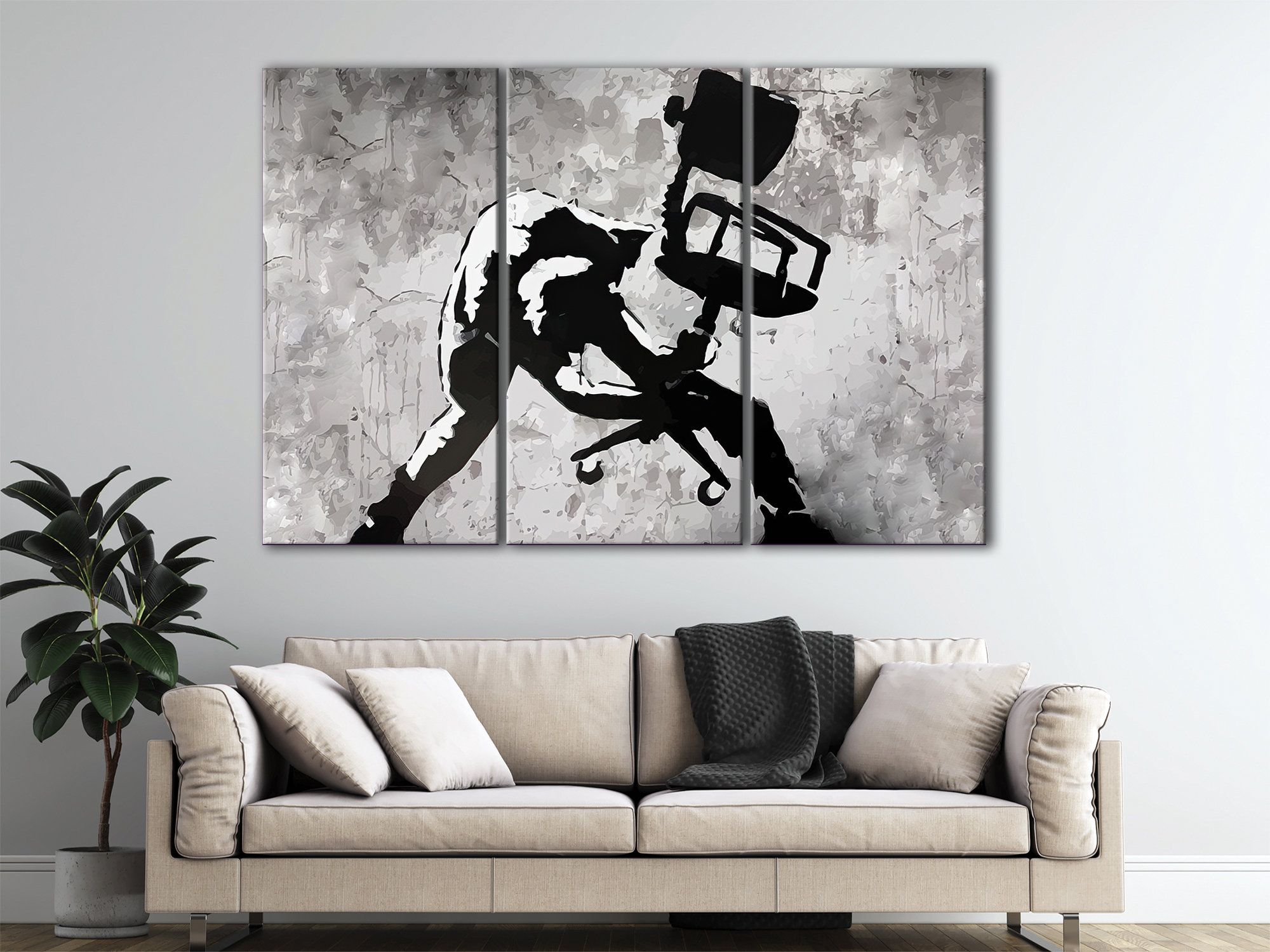 Chair Smash Canvas Art, 3 Panels Graffiti Wall Art, Banksy Poster, Large Street Art Room Decor, Gift For Dad