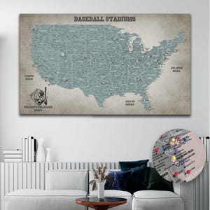 Personalized Baseball Stadiums USA Map: MLB Parks Push Pin Canvas