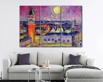 Abstract City Wall Art, 3 Panels City Painting Reproduction, Large Canvas Print, Multicolors Abstract Poster, Gift For Dad