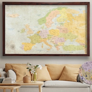 Classic Europe Push Pin Map - Personalized Europe Travel Map - Detailed Map of Europe - Europe Map on Canvas - Gift For Dad